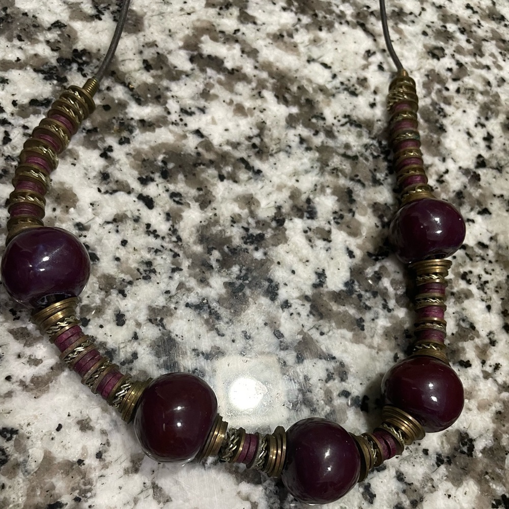 Antique Art Deco Old Brass Ornate Bohemian Boho Statement Necklace